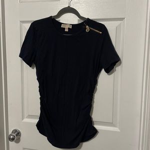 EUC Michael Kors navy top with roughing on both sides.Cute zipper left shoulder